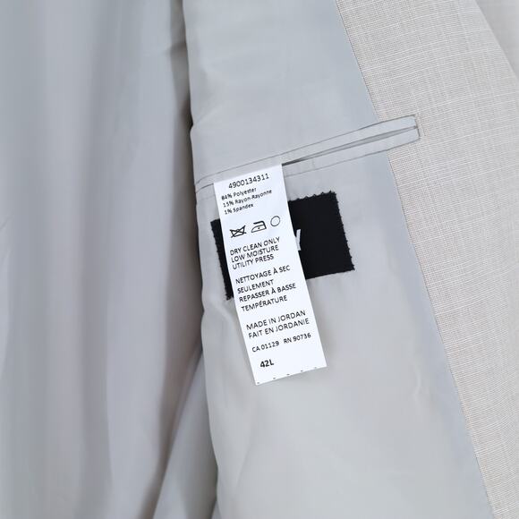 DKNY Men's Light Grey Stretch Single Breast Modern-Fit Suit Jacket Size 42L - Picture 3 of 6